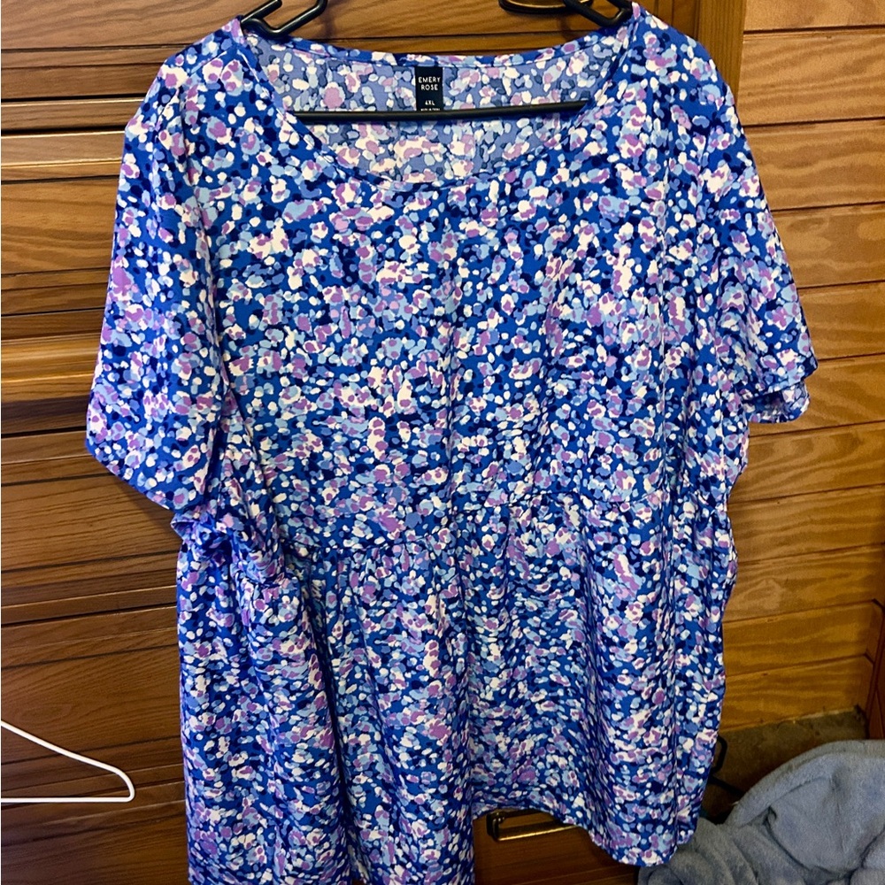 Blue Short Sleeve Boxy Blouse